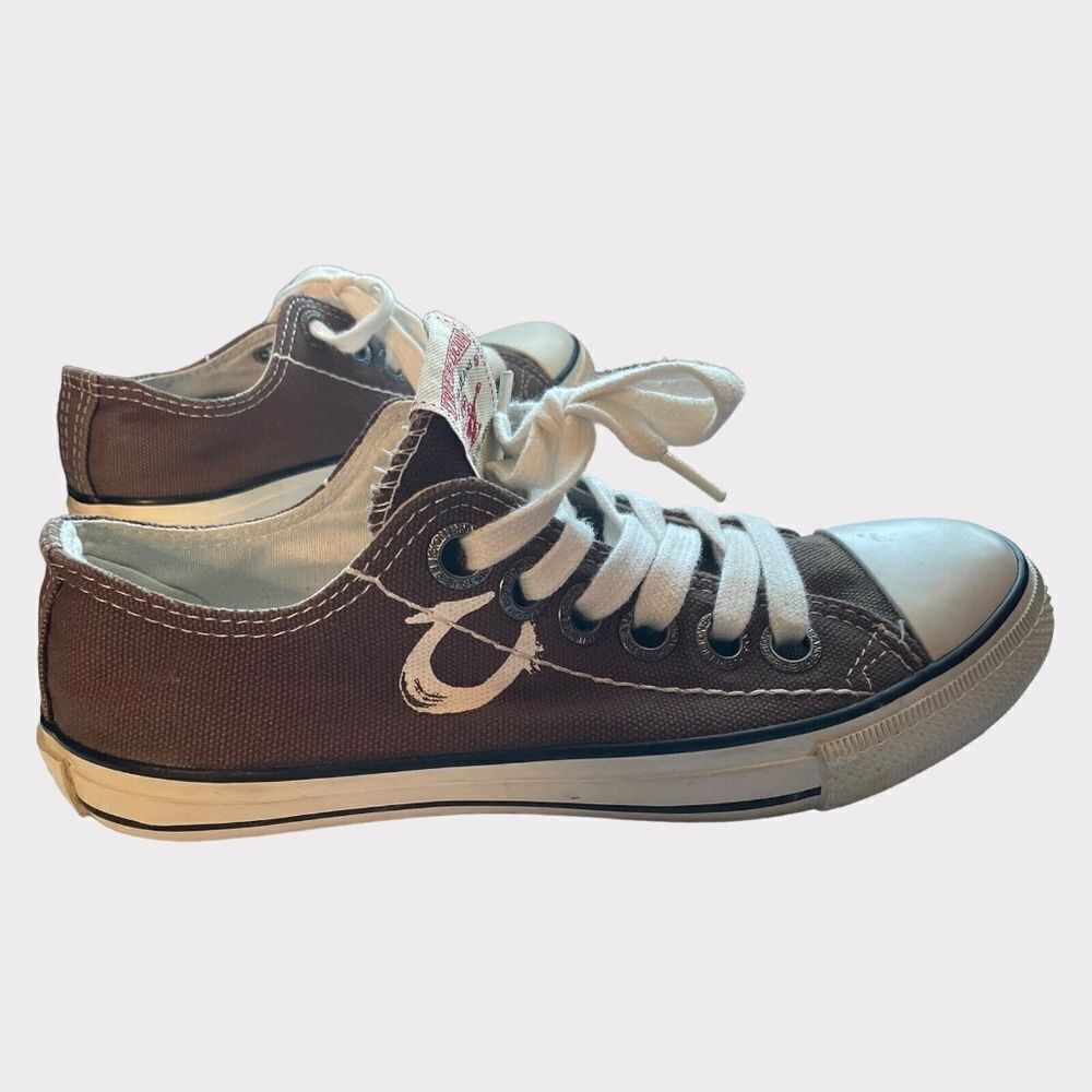 True Religion Men's Brown Canvas Lace Up Low Top Keds Sneakers Size 7.5